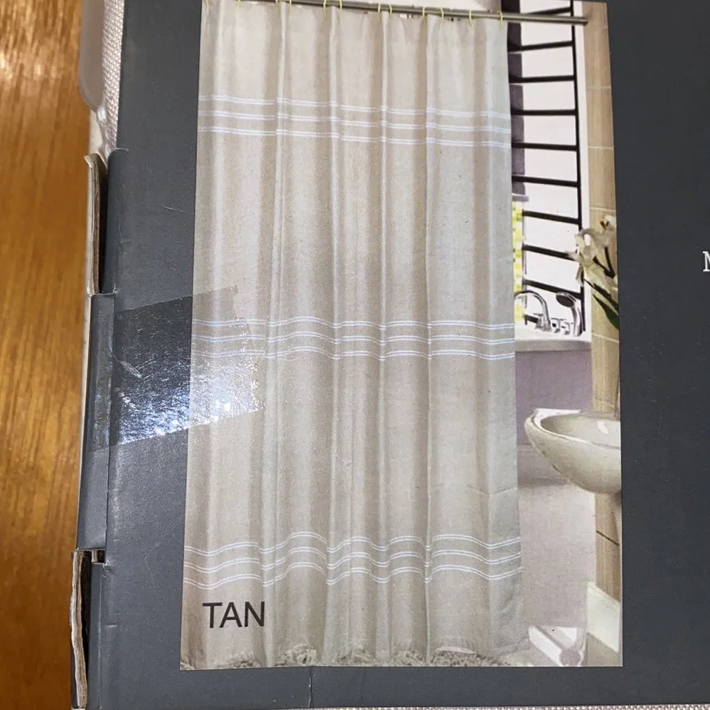 🧁 NWT Oxford Stripe 100% Cotton Tan Shower Curtain